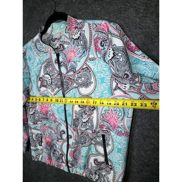 Chico's Zenergy Paisley Print Full Zip Windbreaker Jacket Blue Pink Size 2 / L - Picture 5 of 7
